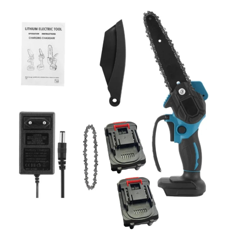 Set Motocoasa, Foarfeca, MiniDrujba cu 5 Acumulatori 48V, 3 Incarcatoare, Accesorii Incluse, Trusa Depozitare