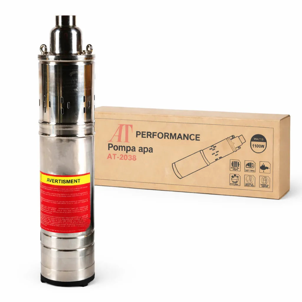 Pompă Submersibilă Apă AT-2038, 1100W, 1.5HP, Debit 3.6 m³/h, Adâncime 120m, Inox