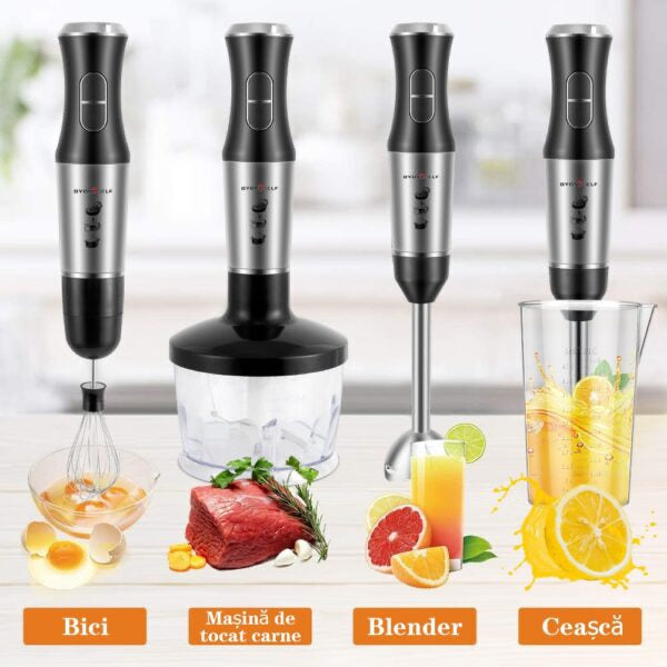 Set blender de mâna 4 in 1,  1600W cu 9 viteze și funcție turbo