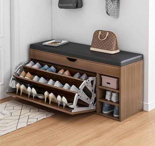 Dulap pentru pantofi tip bancheta, 100x 30 x 50 cm, Alb/Maro