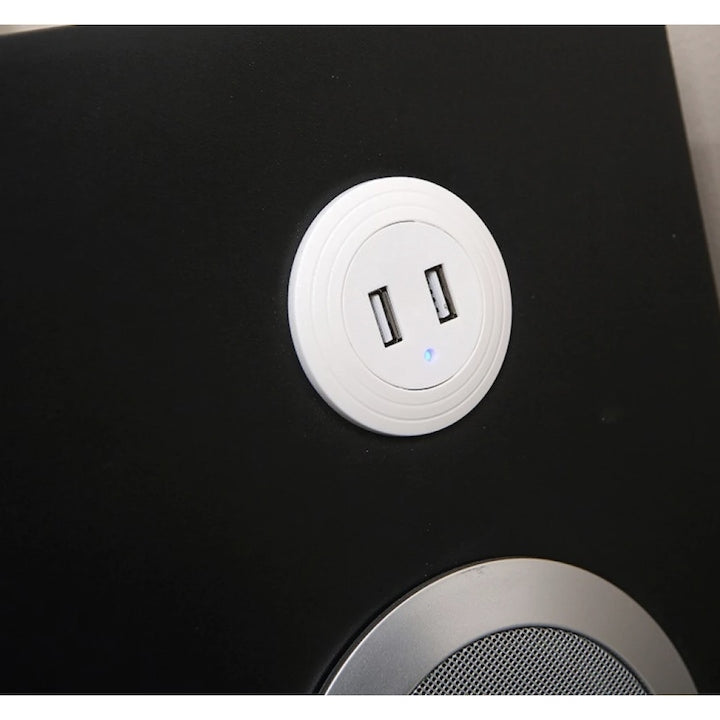 Noptiera Smart Multifunctionala, iluminare LED tactil , incarcare wireless si USB, difuzor Bluetooth, 2 sertare