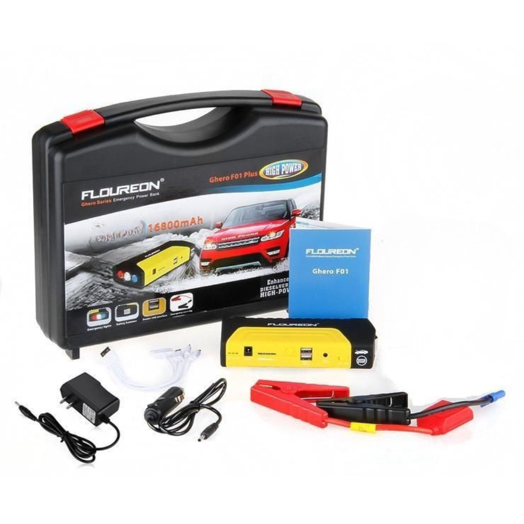 Kit Pornire Auto și Moto pentru Baterie Descărcată | Jump Starter cu Powerbank, LED și USB | Baterie Externă Portabilă