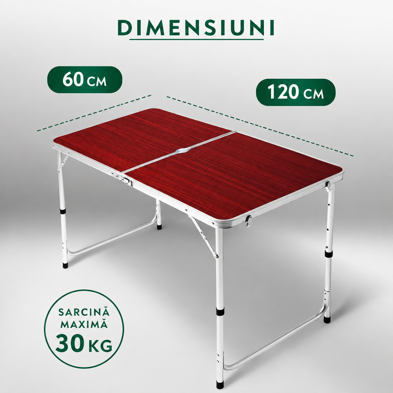 Masă Pliabilă Tip Geantă cu 4 Scaune | 120 x 60 cm | Înălțime Reglabilă 55–70 cm | Camping, Picnic, Grădină și Terasă