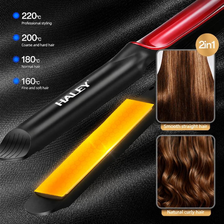 Placă de Îndreptat Părul HALEY HY-3003, 45W | 4 Trepte de Temperatură 160–220°C | Încălzire Rapidă | Indicator LED