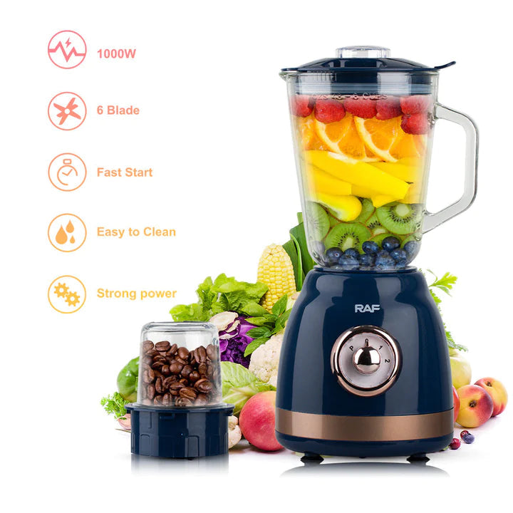 Blender Electric RAF 2827, 1000W, Capacitate 1.5L, cu 6 Lame Otel Inoxidabil + Rasnita de cafea