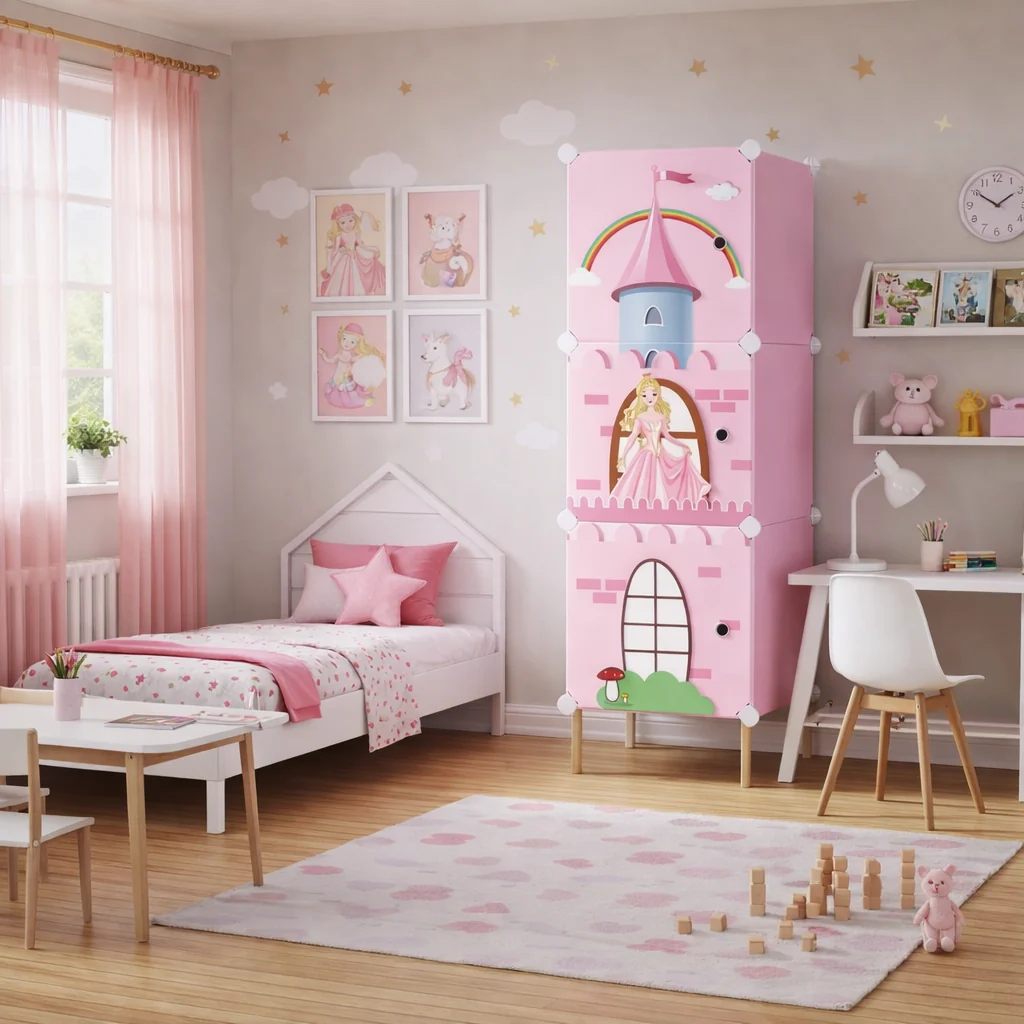 Dulap Modular pentru Copii, 3 Compartimente, 111 × 37 × 37 cm | Polipropilenă, Cadru Metalic | Diferite Modele
