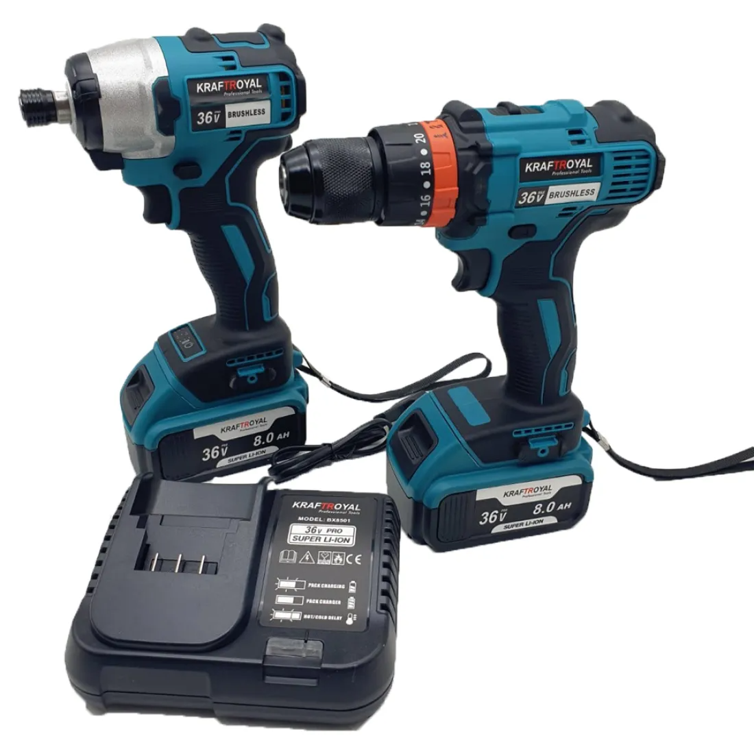 Set Bormașină + Mașină de Înșurubat cu Impact, 48V 8Ah | 2 Acumulatori | Fără Fir | Trusă Profesională pentru Găurire și Fixare