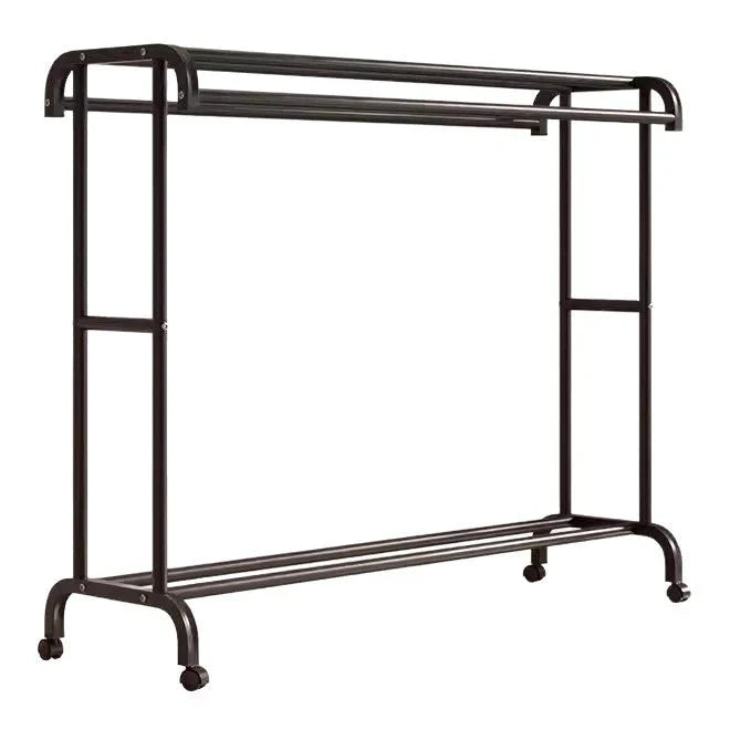 Suport haine metalic cu 2 bari și raft depozitare, capacitate 50 kg, 150 x 120 x 48 cm, negru