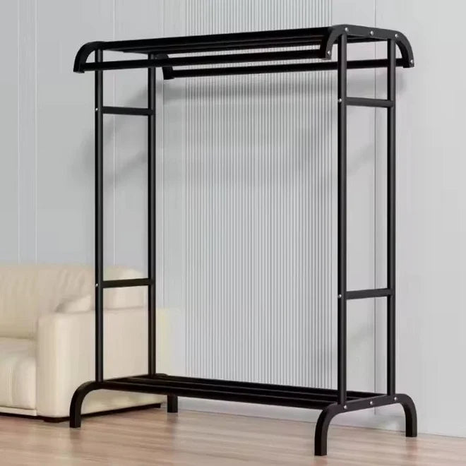 Suport haine metalic cu 2 bari și raft depozitare, capacitate 50 kg, 150 x 120 x 48 cm, negru