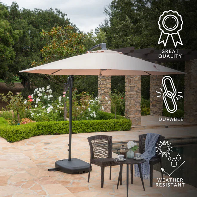 Umbrelă Suspendată Premium 3x2.5 m cu Suport și Bază de Greutate Incluse | Reglabilă, Protecție UV, Ideală pentru Grădină și Terasă
