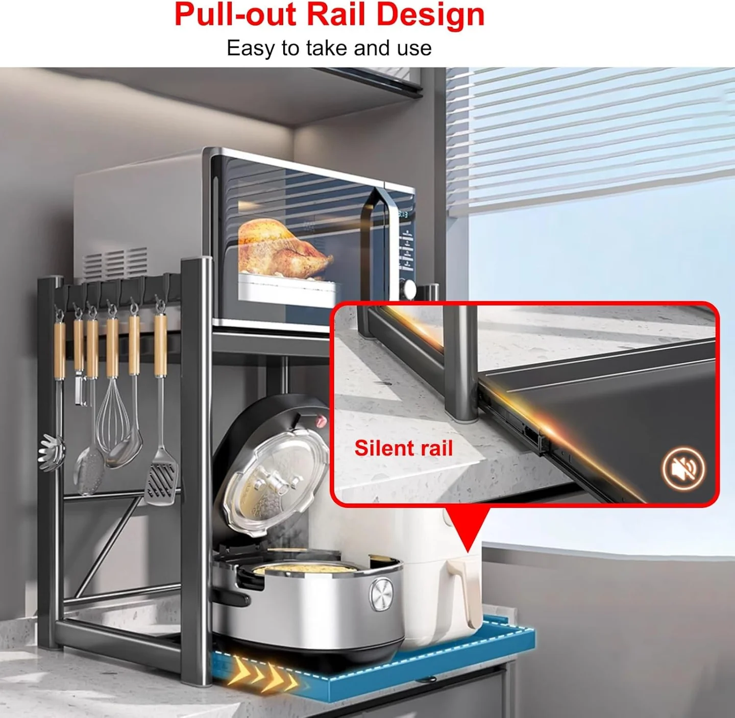 Raft Extensibil pentru Cuptor cu Microunde și Electrocasnice, Suport Metalic Reglabil pentru Air Fryer, Cafetieră, Mixer și Organizare Bucătărie