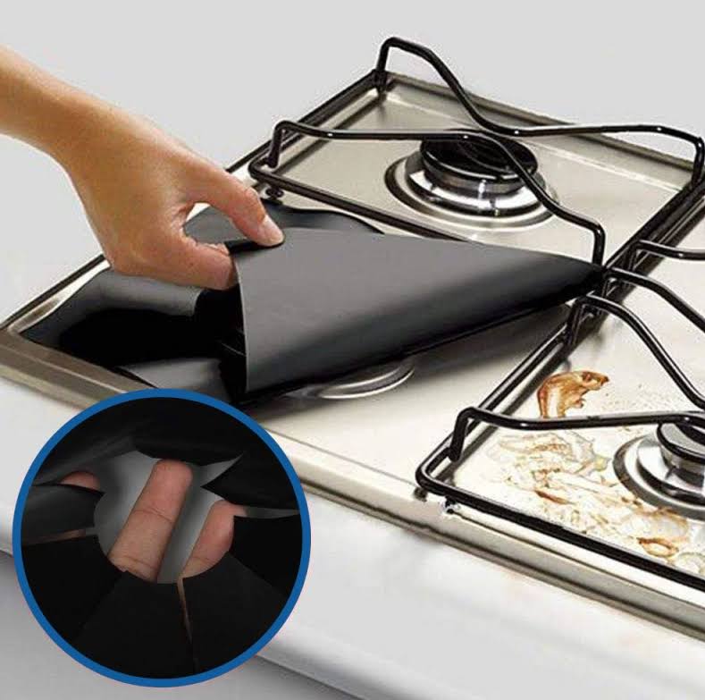 Set 4 folii detasabile de protectie pentru aragaz, usor de spalat, din teflon