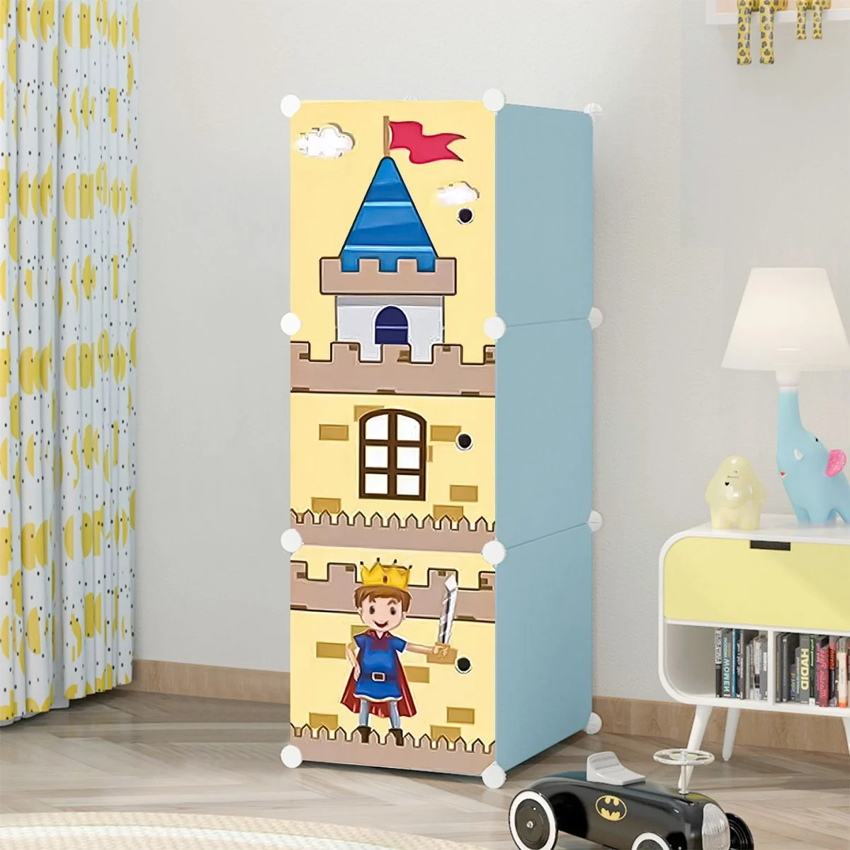 Dulap Modular pentru Copii, 3 Compartimente, 111 × 37 × 37 cm | Polipropilenă, Cadru Metalic | Diferite Modele