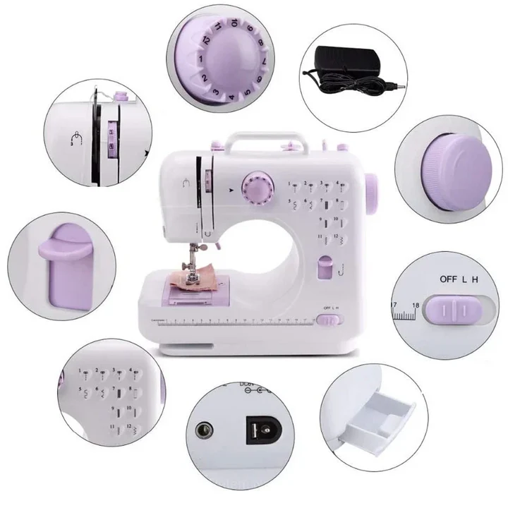Masina de cusut Sew Simple K1127, portabila, 12 tipuri de cusaturi, 2 viteze, pedala inclusa, alba