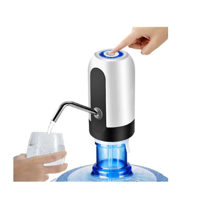 Dozator Automat de Apă pentru Bidoane | Pompă Electrică Reîncărcabilă USB | Alb/Negru