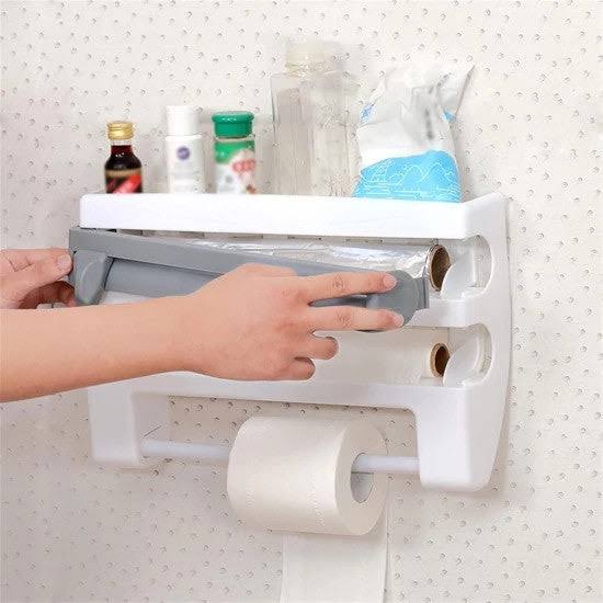Dispenser triplu pentru bucătărie: hârtie, folie de aluminiu și folie de plastic