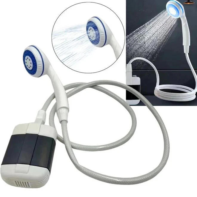 Duș Portabil Reîncărcabil USB pentru Camping și Călătorii, Pompă de Apă Electrică cu Robinet, Utilizare Interior și Exterior, Baterie Integrată, Debit Constant