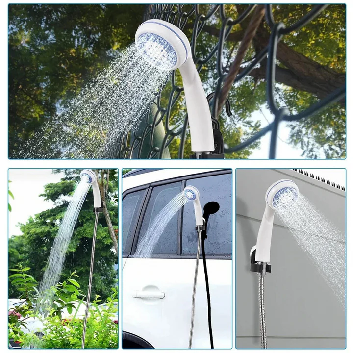 Duș Portabil Reîncărcabil USB pentru Camping și Călătorii, Pompă de Apă Electrică cu Robinet, Utilizare Interior și Exterior, Baterie Integrată, Debit Constant