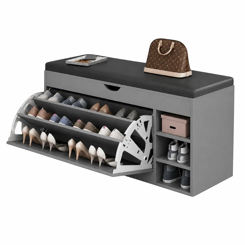 Pantofar Tip Banchetă cu Spațiu de Depozitare, 100 × 30 × 51 cm | 3 Rafturi | Șezut Tapițat | Alb, Maro sau Gri