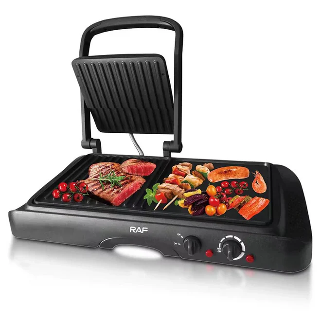 Grill Electric 2 în 1 RAF R2695, 1600W, Plăci Antiaderente, Grill & Presă, Temperatură Reglabilă, Garanție 3 Ani