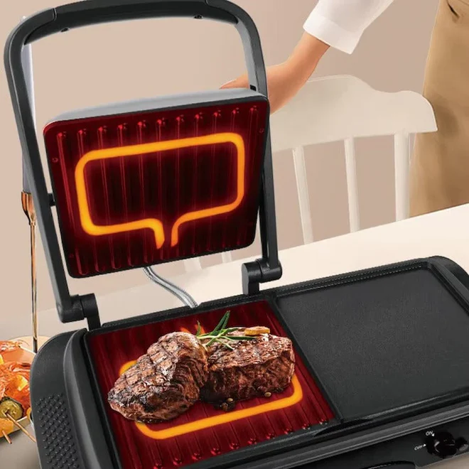 Grill Electric 2 în 1 RAF R2695, 1600W, Plăci Antiaderente, Grill & Presă, Temperatură Reglabilă, Garanție 3 Ani