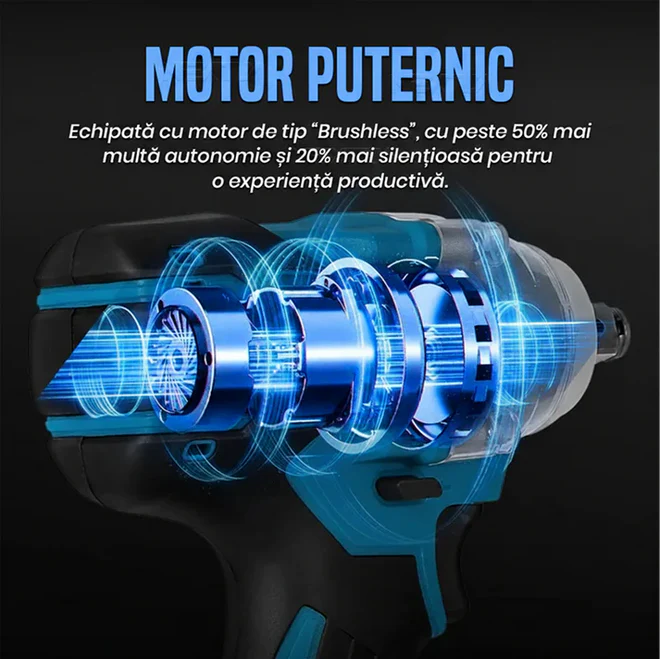 Cheie de Impact- Masina de Insurubat , 550Nm, 43 de Accesorii, 2 Acumulatori 48V si Valiza