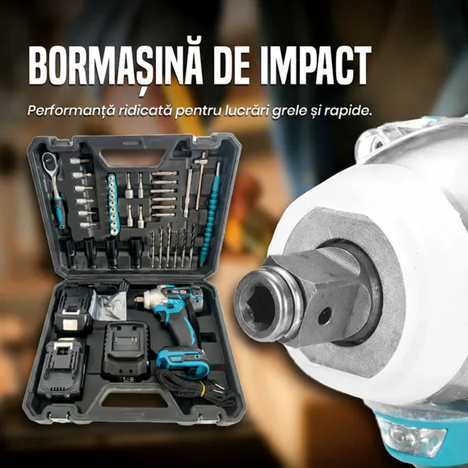Cheie de Impact- Masina de Insurubat , 550Nm, 43 de Accesorii, 2 Acumulatori 48V si Valiza