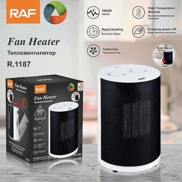 Aeroterma electrica, RAF R1187, 1800W, pentru 25mp, cu 3 moduri de operare, silentios si discret, 28x24x24cm, alb-negru