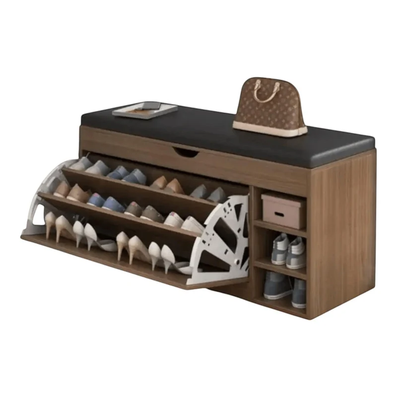 Pantofar Tip Banchetă cu Spațiu de Depozitare, 100 × 30 × 51 cm | 3 Rafturi | Șezut Tapițat | Alb, Maro sau Gri
