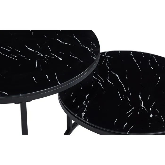 Set 2 Măsuțe de Cafea Manhattan, Efect Marmură Neagră, Structură Metalică Rezistentă, Design Elegant pentru Living, 53×43 cm