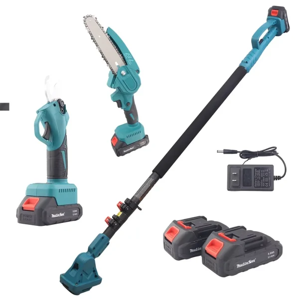 Kit Profesional de Grădinărit cu Foarfecă Electrică și Mini Drujbă 6 Inch | Braț Telescopic 2.13 m | 2 Acumulatori | Cap Reglabil