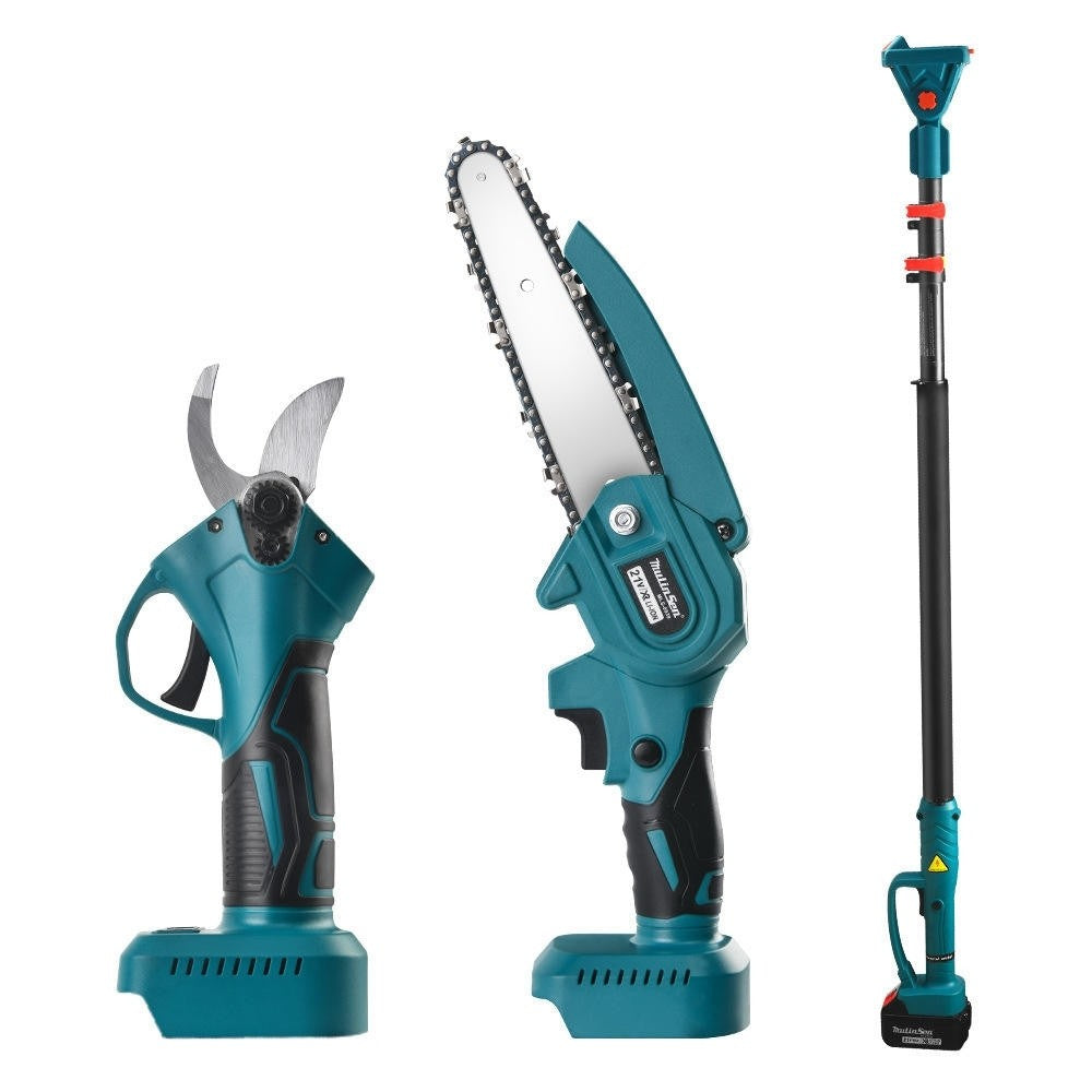 Kit Profesional de Grădinărit cu Foarfecă Electrică și Mini Drujbă 6 Inch | Braț Telescopic 2.13 m | 2 Acumulatori | Cap Reglabil