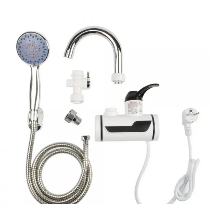 Robinet electric apă caldă instant, 3000W, cu duș și furtun, afișaj LCD, montaj perete, IPX4