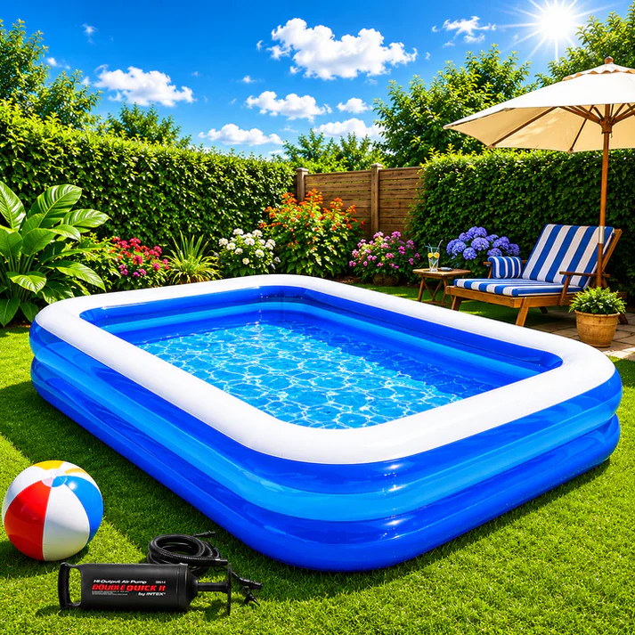 Piscină Gonflabilă 200x140x40 cm, 2 Inele Rezistente, PVC Gros, pentru Copii și Adulți, Mini Boxă Wireless Cadou Inclusă, pentru Curte și Grădină