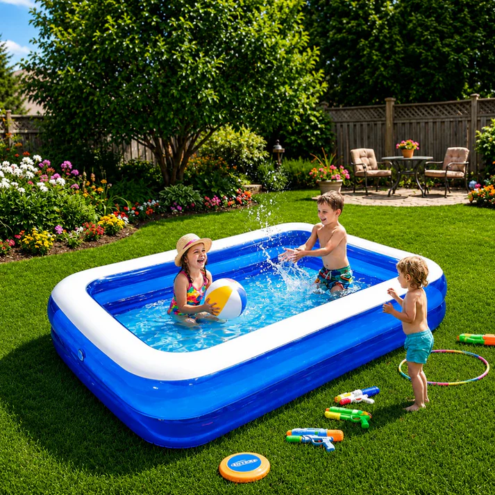 Piscină Gonflabilă 200x140x40 cm, 2 Inele Rezistente, PVC Gros, pentru Copii și Adulți, Mini Boxă Wireless Cadou Inclusă, pentru Curte și Grădină