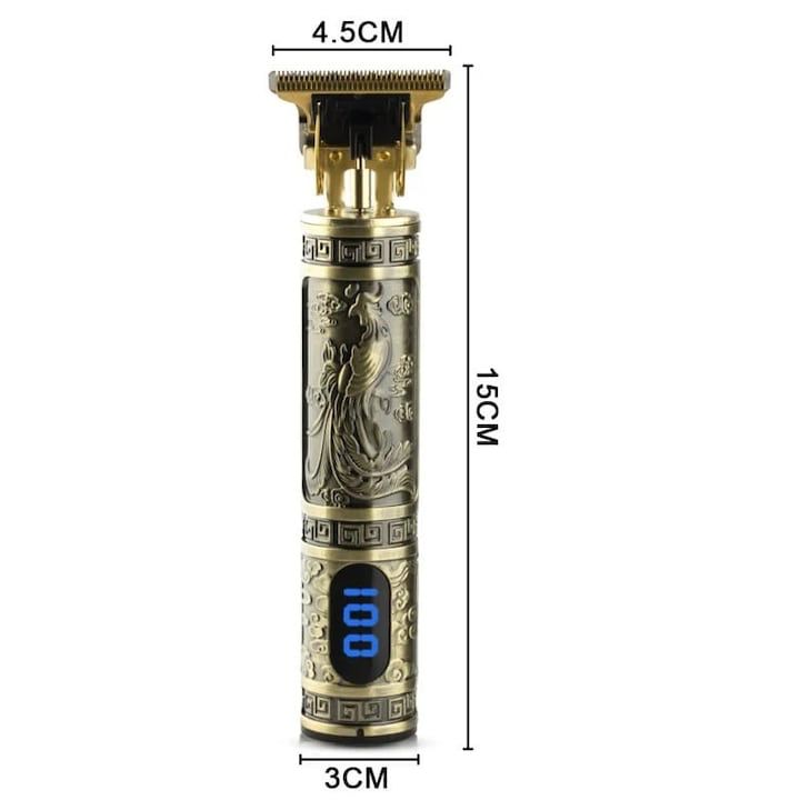Aparat de tuns fara fir, RAF R431, afisaj digital, 4 distantiere, 4.5x15cm, auriu invechit