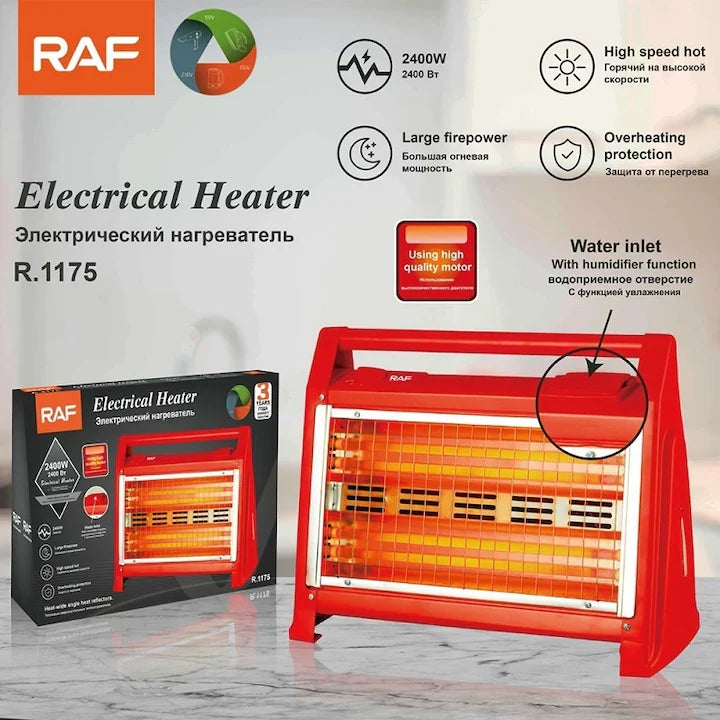 Radiator electric cu quartz, RAF R1175, 2400W, 2 setari de temperatura, 45x18x35 cm, rosu